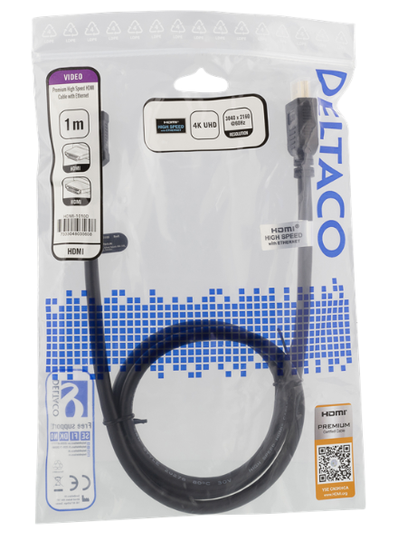 DELTACO HDMI kaapeli High-Speed Premium 1m Ethernet 4K UHD - Musta