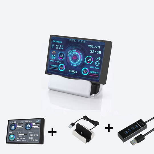 Datorskärm för Mini ITX-fodral 3,5" IPS TYPE-C sekundär skärm CPU GPU RAM HDD USB-skärm AIDA64 +Ställ + USB-hubb