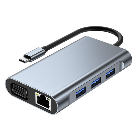 Mechzone 7 in 1 Typ-C Dockningsstation USB-C Hub Adapter med USB3.0 USB-C PD 87W 4K HDMI-kompatibel 1080P VGA RJ45 Gigab