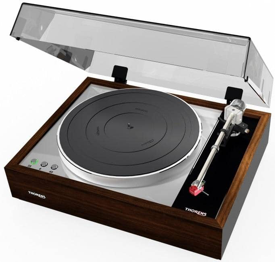 Thorens TD1600 levysoitin, korkeakiiltoinen pähkinä, ei äänirasiaa