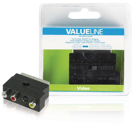 Kytkettävä SCART AV-sovitin SCART uros - 3x RCA naaras + S-video naaras musta