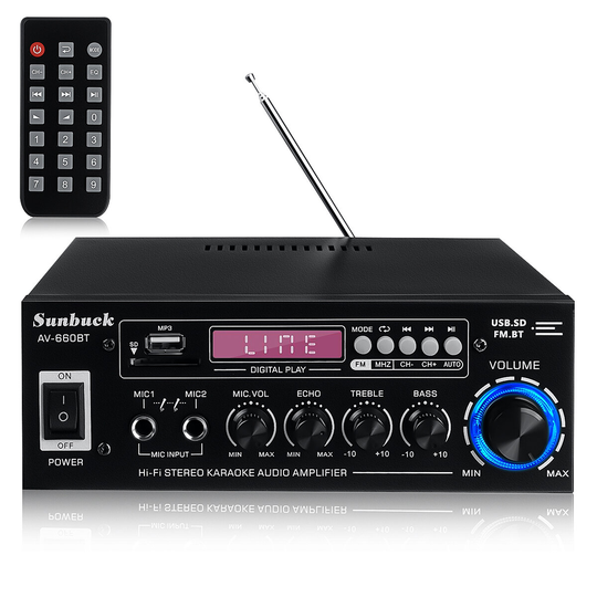 Sunbuck AV-660BT 2000W bluetooth 5.0 Ljudförstärkare EQ Stereo AMP Car Home 2CH AUX USB FM Radio