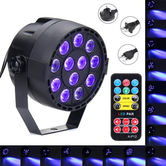 36W 12 LED UV Lila DMX Par Light Disco Bar DJ Light Visa Stagebelysning för Halloween AC90-240V