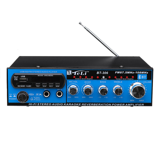 DC 12V AC 220V LCD Bluetooth-förstärkare MP3 Aux i FM-radio med fjärrkontroll