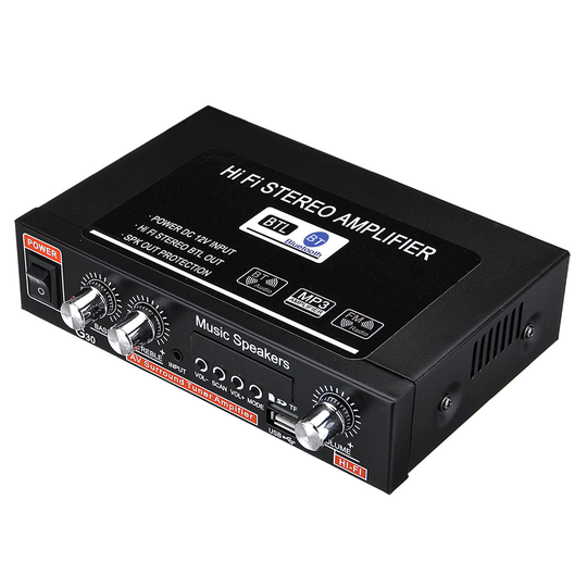 12V / 220V 2CH HIFI Ljud Stereo Strömförstärkare Bas Bluetooth FM Radio Bil Hem