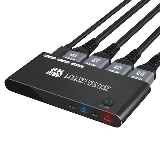 TAJUN Ultra HD Switch 3 Port HDMI-kompatibel 2.1 Switcher Box 3 in 1 Out 48Gbps bandbredd 8K@60Hz 4K@120Hz HDCP2.2/2.3 f