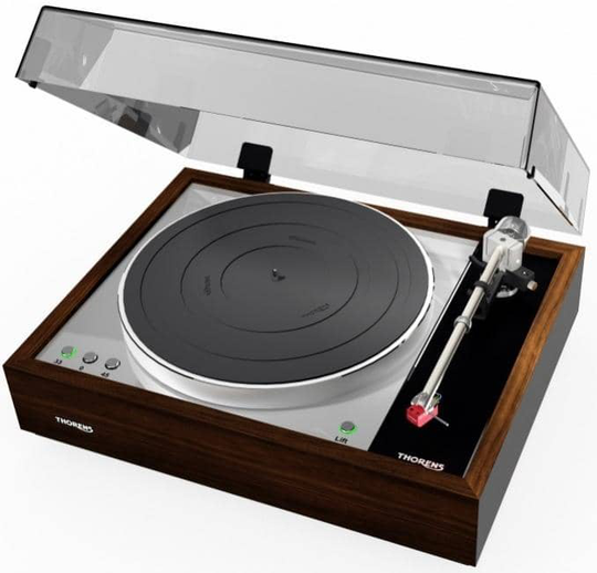 Thorens TD1601 automaatti levysoitin, korkeakiiltoinen pähkinä, ei äänirasiaa