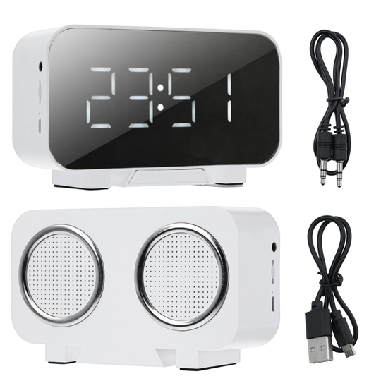 Multifunktionell bluetooth 5.1 subwoofer högtalare med väckarklocka Spegel klocka Temperaturdisplay Ljusstyrka Justerbar