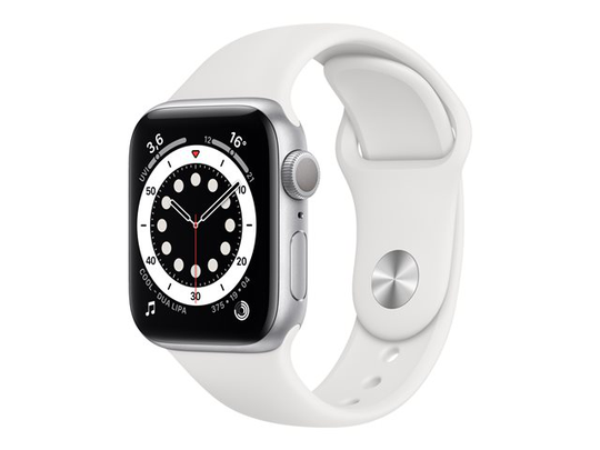 Apple Watch Series 6 (GPS + Cellular) 40mm hopeanvärinen alumiinikuori / valkoinen urheiluranneke M06M3KS/A
