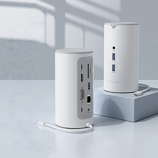 Vention TPJ 12 in 1 Type-C Vit Dockningsstation USB-C Vertical Hub Splitter Adapter med 10Gbps USB3.1 Gen2 USB3.0 HDMI V