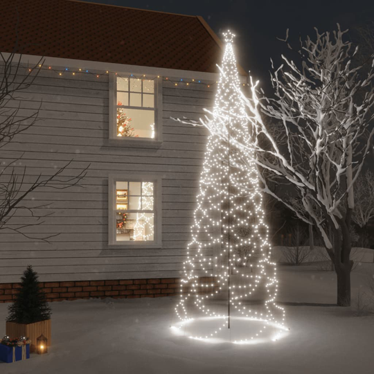 vidaXL Joulukuusi metallitolpalla 1400 LED-valoa kylmä valkoinen 5 m