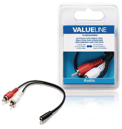 Stereoliittimellinen äänisovitinkaapeli 2x RCA uros - 3 5 mm naaras 0 20 m musta