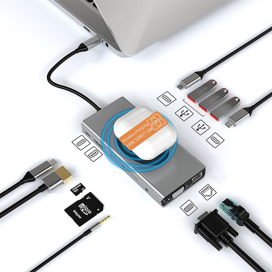 Basix 13-i-1 Typ-C Dockningsstation USB-C Hub Splitter Adapter med USB2.0 USB3.0 USB-C 2.0 3.0 100W Typ-C PD 4K HDMI VGA