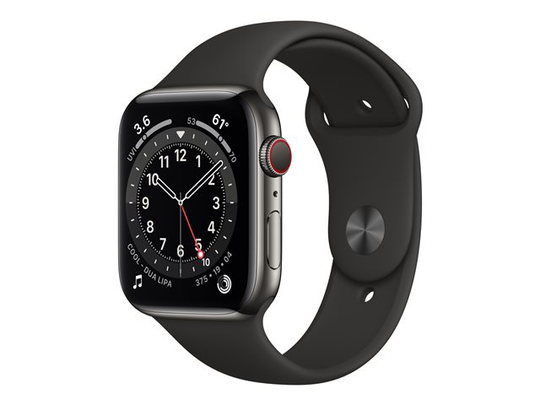 Apple Watch Series 6 (GPS + Cellular) 40mm grafiitinharmaa teräskuori / musta urheiluranneke M06X3KS/A