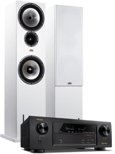 OR-28 Hi + Denon AVR-X1600H stereopaketti valkoinen
