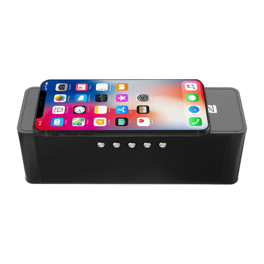 JY-28 Qi Trådlös Snabb Laddare Bluetooth NFC Högtalarstöd Väckarklocka TF Card USB AUX