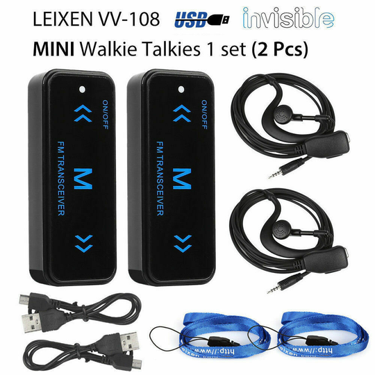 2 Stk V108 Mini Walkie Talkie tvåvägs 400-470MHz FM-radio Ricetrasmittente + 2 manschett USB Carica