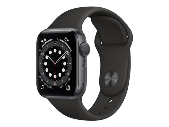 Apple Watch Series 6 (GPS) 40mm tähtiharmaa alumiinikuori / musta urheiluranneke MG133KS/A