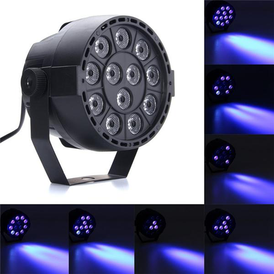 12W UV 12 LED Svart Auto Sound Active Par Stage Light DMX512 för Disco Club Bar DJ Show AC110-240V