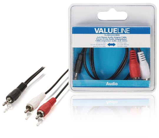 Stereoliittimellinen äänisovitinkaapeli 3 5 mm uros - 2x RCA uros 0 50 m musta