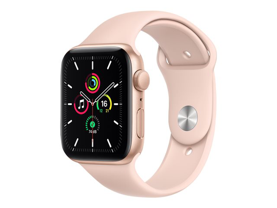 Apple Watch SE (GPS) 44mm ruusukullanvärinen alumiinikuori / vaaleanpunainen urheiluranneke MYDR2KS/A