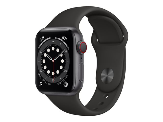 Apple Watch Series 6 (GPS + Cellular) 40mm tähtiharmaa alumiinikuori / musta urheiluranneke M06P3KS/A