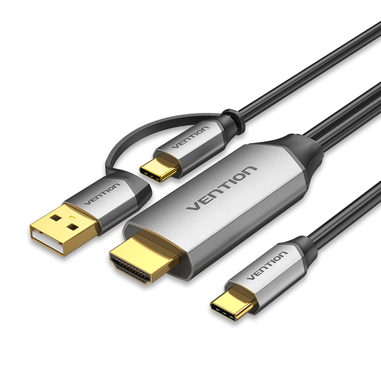 Vention CGX USB-C till HDMI-kompatibel kabel Multifunktionell datakabel med USB+USB-C 2-i-1 nätkabel