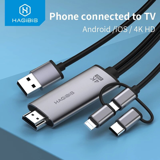 Hagibis 3 i 1 4K HD Micro USB Type-C till HDMI-kabel Ljudvideokabel Telefon till TV / projektoradapter för HUAWEI för Ma