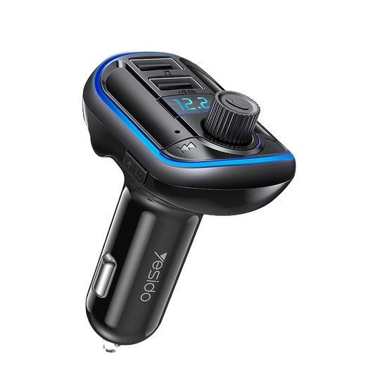 YESIDO Y44 bluetooth V5.0 FM-sändare 2*USB Billaddare LED Digital Display Trådlös Radio Adapter HiFi Musik Spela Bilsats