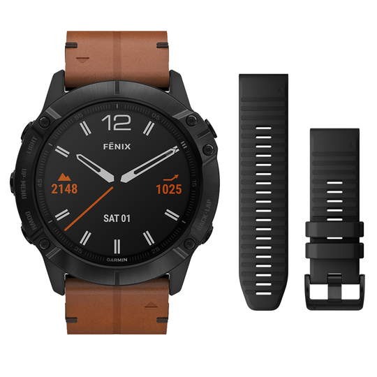 Garmin Fenix 6X Sapphire Black DLC Brown Leather 010-02157-14