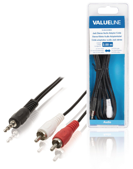 Stereoliittimellinen äänisovitinkaapeli 3 5 mm uros - 2x RCA uros 3 00 m musta