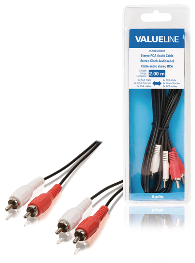 Stereo RCA-äänikaapeli 2x RCA uros - 2x RCA uros 2 00 m musta
