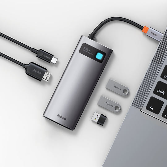 Baseus Multifunktionell 5-IN-1 Type-C Hub Dockningsstation Aluminiumlegeringsadapter med indikatorlampa 3xUSB3.0 & 4K HD