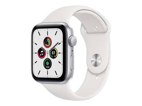 Apple Watch SE (GPS) 44mm hopeanvärinen alumiinikuori / valkoinen urheiluranneke MYDQ2KS/A