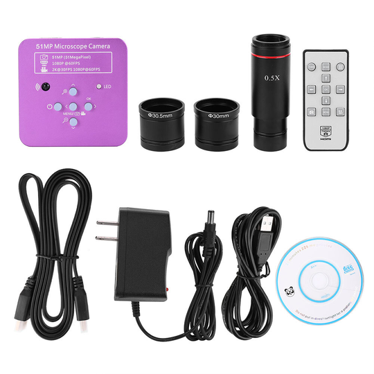 HAYEAR 2K 51MP 1080P 60FPS HDMI USB elektronisk industriell mikroskopkamera 0,5X okularadapter 30mm / 30,5m ring för PC