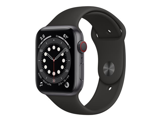 Apple Watch Series 6 (GPS + Cellular) 44mm tähtiharmaa alumiinikuori / musta urheiluranneke MG2E3KS/A