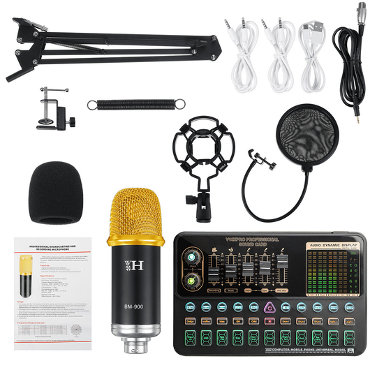 BM-900 Live Ljudkort Kondensator Mikrofon Set Inspelningsfäste Boom Stand Mic Kit för Live Broadcast