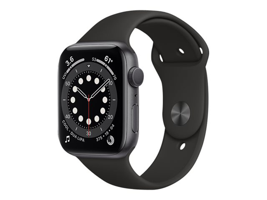 Apple Watch Series 6 (GPS) 44mm tähtiharmaa alumiinikuori / musta urheiluranneke M00H3KS/A