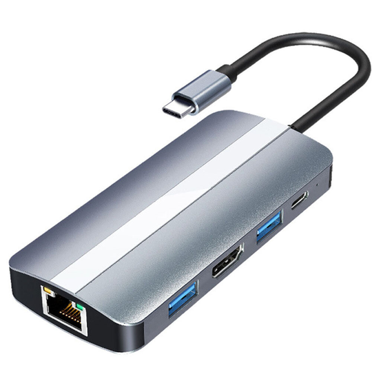 5 i 1 Typ-C Dockningsstation USB-C Hub Splitter Adapter med USB-C USB3.0 2.0 PD 87W 4K/30HZ 100 Mbps RJ45 LAN Ethernet M