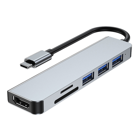 6 i 1 Typ-C Dockningsstation Multiport Adapter USB-C till USB2.0 * 2 USB3.0 HDMI-stöd SD/TF-kortläsare USB-hubbar för Ma