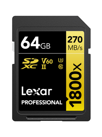 Lexar pro 64gb sdxc (1800x, 180mb/s) uhs-ii (u3 / v60 / c10) muistikortti