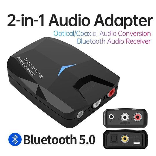 Bakeey DAC Digital till Analog Converter bluetooth 5.0 Audio Receiver 3.5mm AUX RCA Stereo Optisk Koaxial Trådlös Adapte
