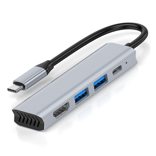 4 i 1 Typ-C Dockningsstation USB-C Hub Splitter Adapter USB2.0 USB3.0 PD100W 4K@30Hz HDMI Multiport Hub med spridningshå