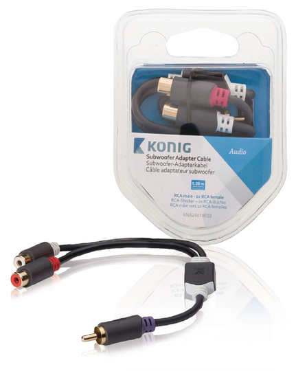 Subwoofer-sovitinkaapeli RCA-urosliitin - 2 x RCA-naarasliitin 0 20 m harmaa