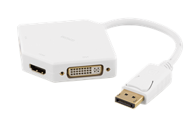 DELTACO sovitin DisplayPort - DVI/HDMI/VGA Ultra HD taajuudella 60 Hz 0 2 m valkoinen