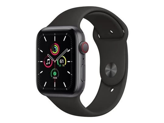 Apple Watch SE (GPS + Cellular) 44mm tähtiharmaa alumiinikuori / musta urheiluranneke MYF02KS/A