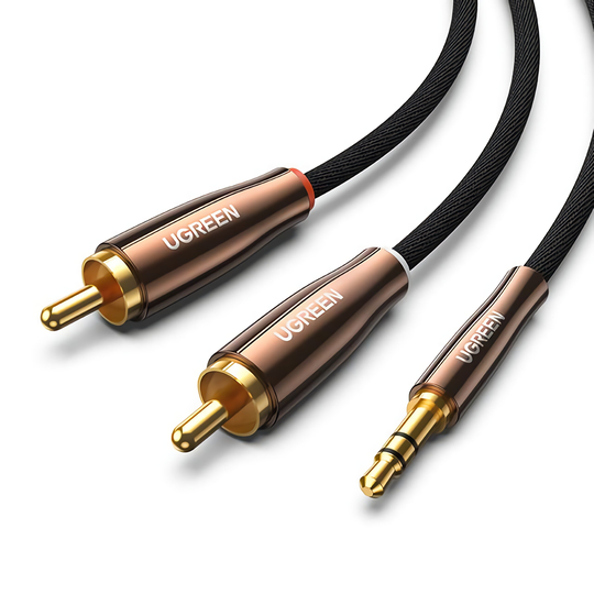 UGREEN 2RCA till 3,5 mm kabel Hi-Fi Nylonflätad RCA till AUX ljudsladd för högtalare TV Billjudsystem