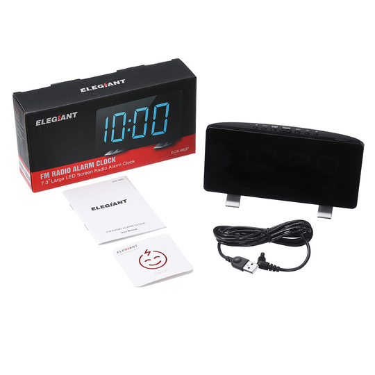 ELEGIANT Digital väckarklocka för sovrum med FM-radio Dubbla larm 6,7 LED-skärm USB-port för laddning 4 Ljusst