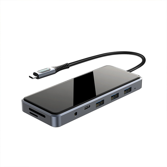 12 i 1 Typ-C Dockningsstation USB-C Hub Splitter Adapter med USB3.0*3 USB-C PD100W 100M RJ45 4K@30Hz Dual HDMI 1080P VGA