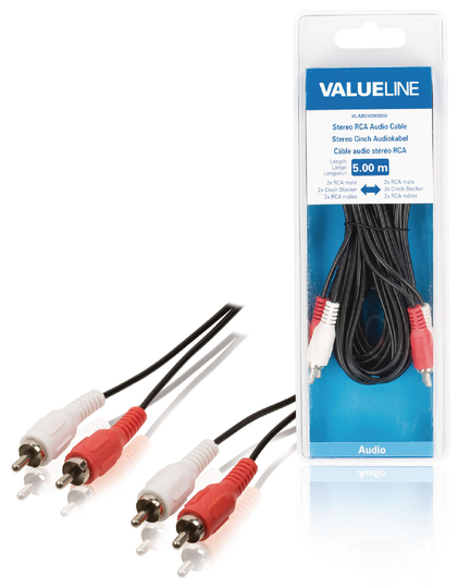 Stereo RCA-äänikaapeli 2x RCA uros - 2x RCA uros 5 00 m musta